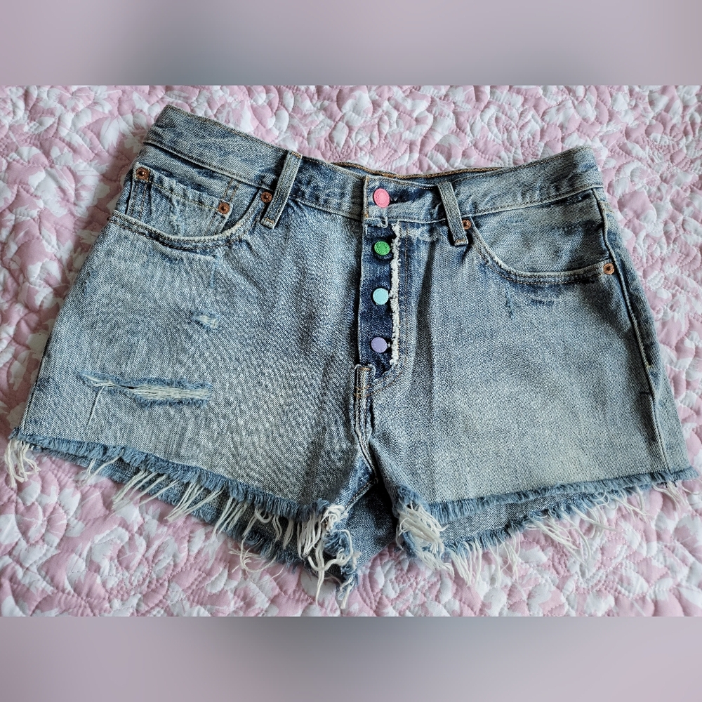 LEVI'S Denim Women's Shorts with Colorful Button Accents